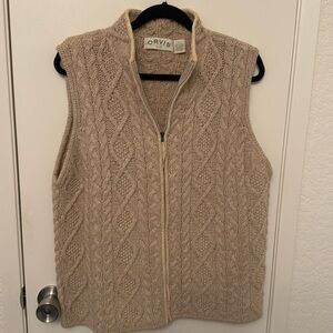 Orvis L Sweater Vest Cable Knit Wool Gilet